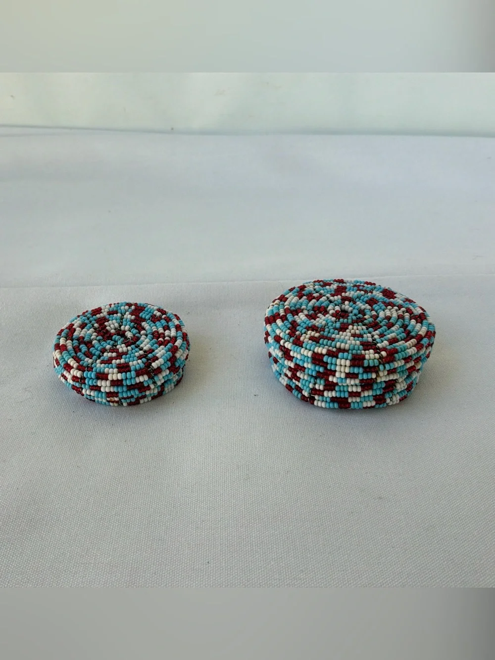 Vintage Native American Hand Beaded Round Trinket Nesting Ring Storage